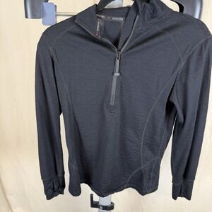 Hottotties Black Merino Quarter Zip Shirt Women's Medium With Thumb Holes Cuff